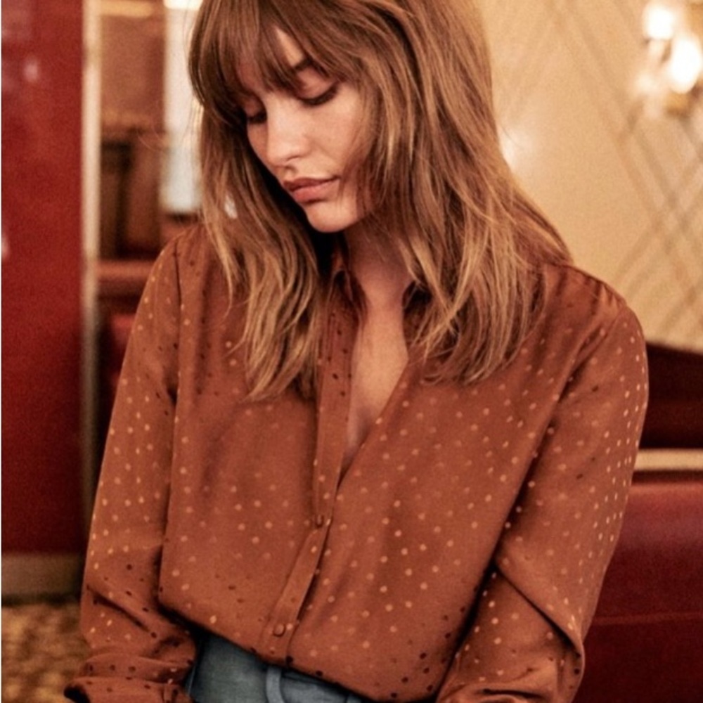 Sezane Brown Polka Dot Blouse